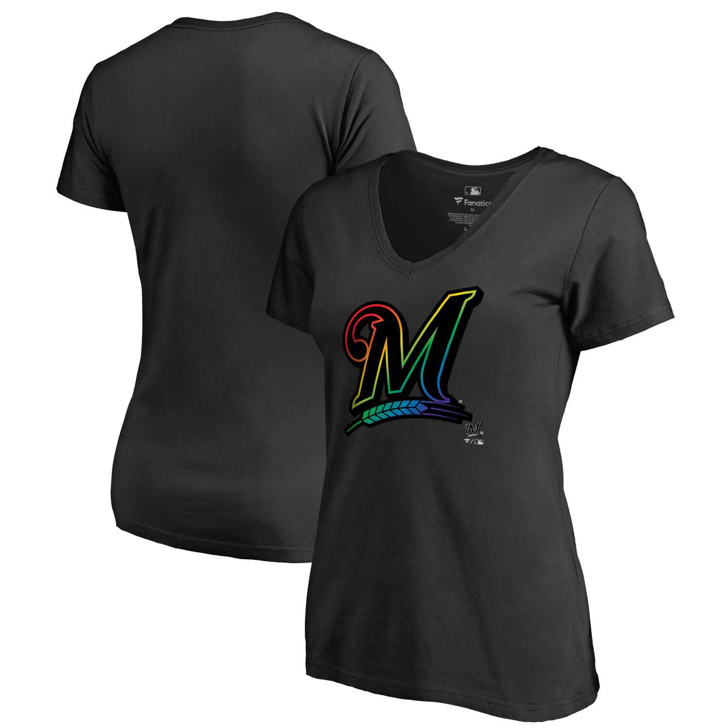 Women Milwaukee Brewers Fanatics Branded Black Big Tall Pride T Shirt Fyun
